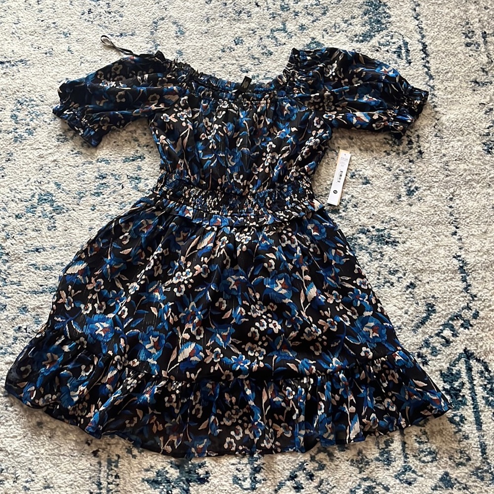 New Aqua Babydoll Dress; Blue with Cream and Orange Floral Print; Size XS
